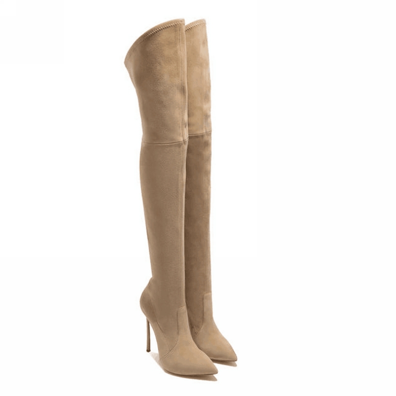 Ava Beige Suede Leather Boots (8)