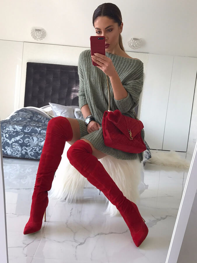 Ava Red Suede Leather Boots (2)