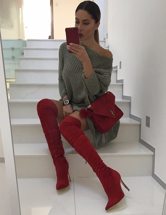 Ava Red Suede Leather Boots (4)